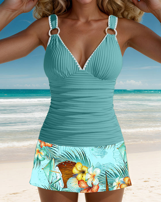 Jupe Maillot de Bain Débardeur Rayé