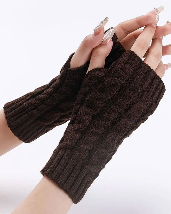 Gants Sans Doigts En Tricot À Câbles