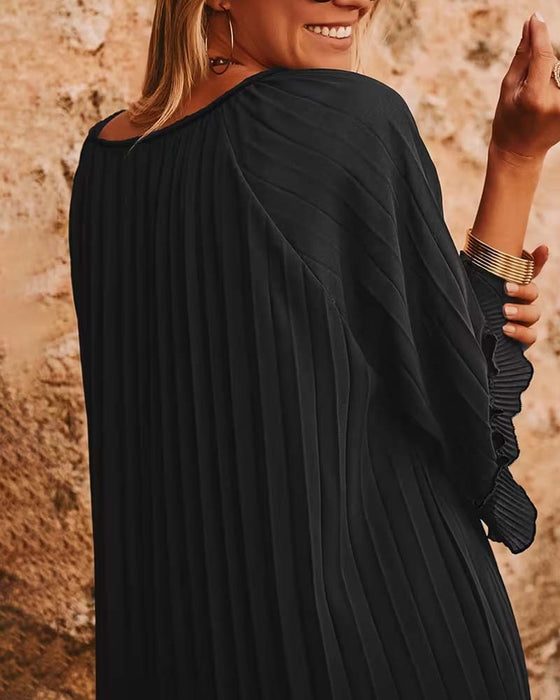 Robe À Col V Avec Volants Et Manches Trois-Quarts