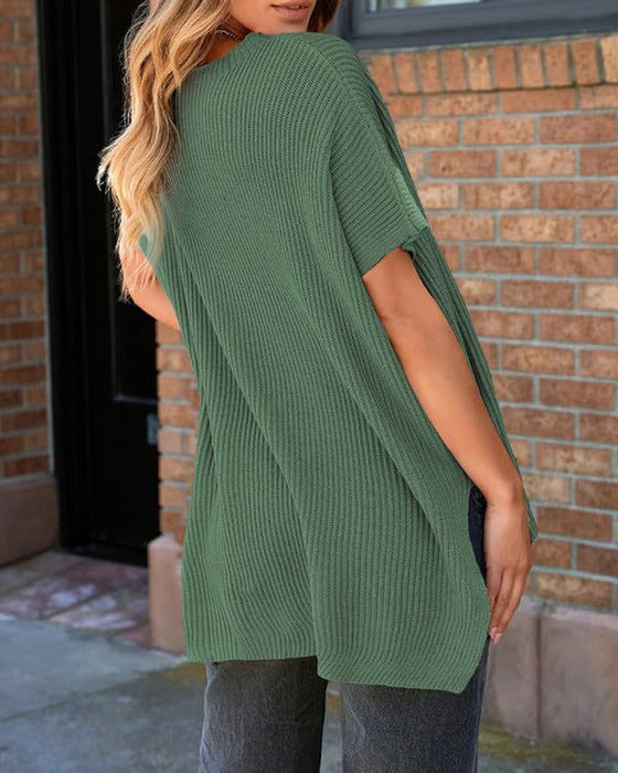 Pull-Over Unie Col Rond Manches Chauve-Souris