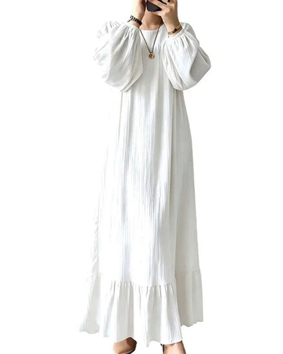 Robe Col Rond Manche Bouffante Volant