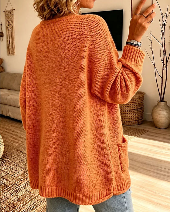 Pullover Ample Col En V Épaule Tombante