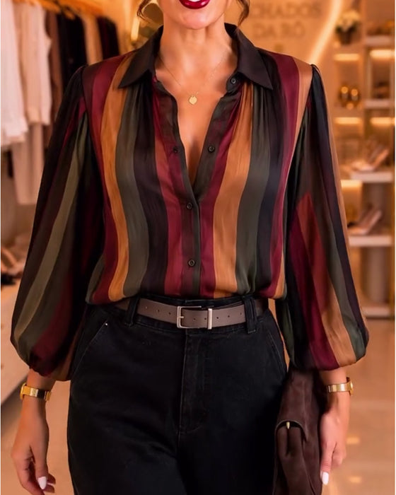 Blouse Rayure Rétro Manches Ballon