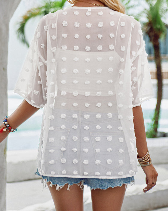 Pardessus fin à manches mi-longues en jacquard de couleur unie