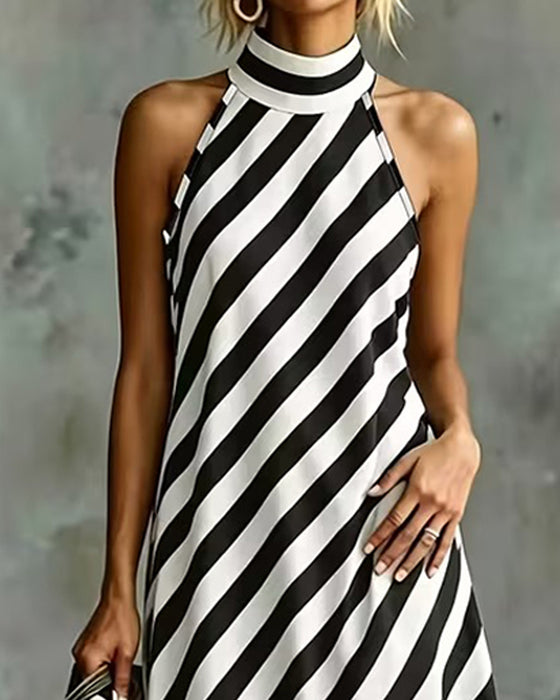 Robe Sans Manches Col Mock Rayée