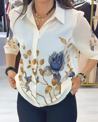 Chemisier Col Revers Manche Bouffante Boutonnage