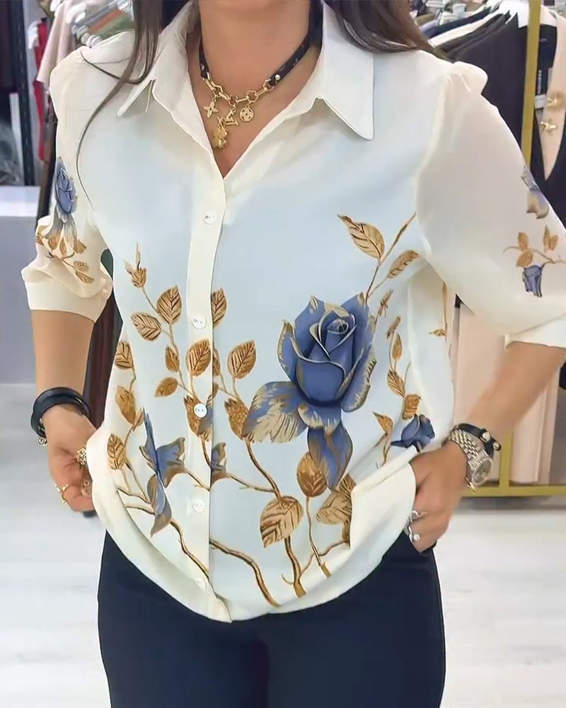 Chemisier Col Revers Manche Bouffante Boutonnage