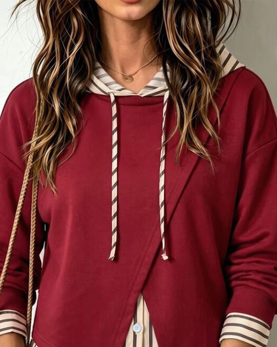 Sweat À Capuche Faux Deux Pièces Rayé Patchwork