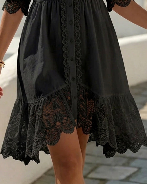 Robe Manche Bouffante Dentelle Courte