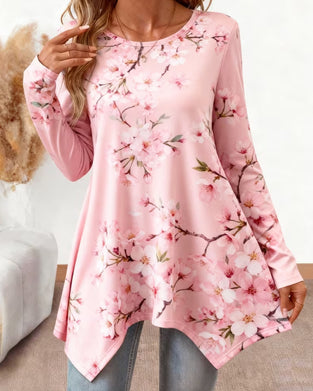 Blouse Col Rond Florale Manche Longue
