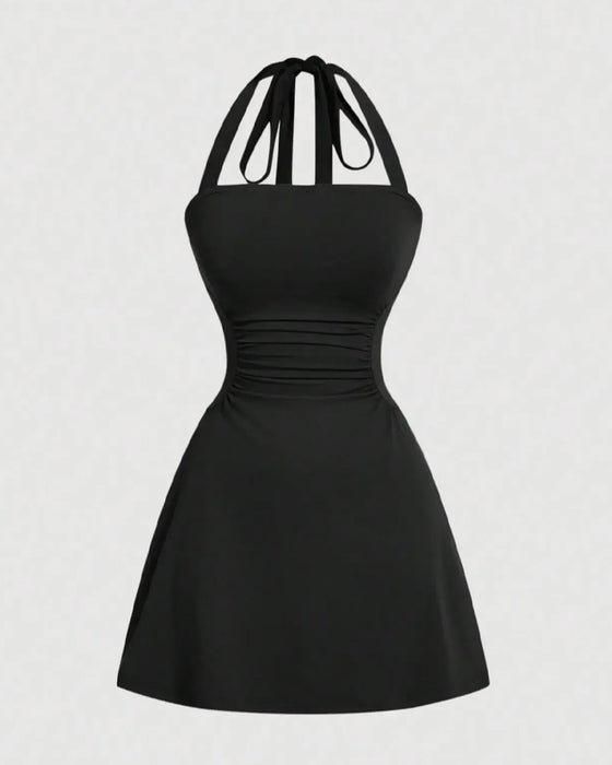 Robe Halterneck Bandage Taille Froncée