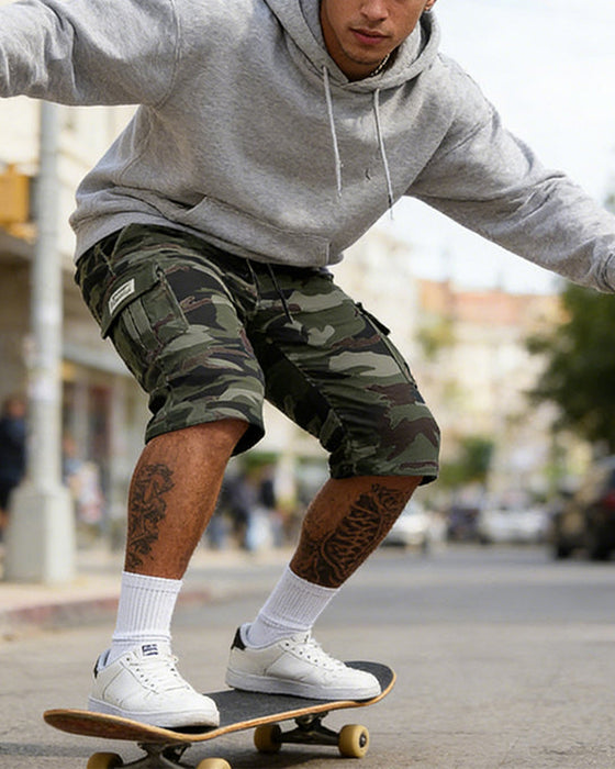 Homme Camouflage Cargo Shorts Multi-Poche Taille Réglable Tissu Respirant
