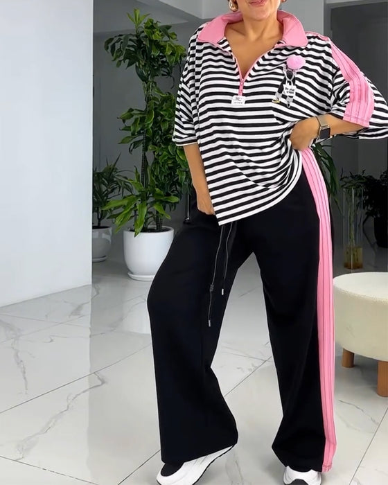 Costume Imprimé Rayé Pantalon Large