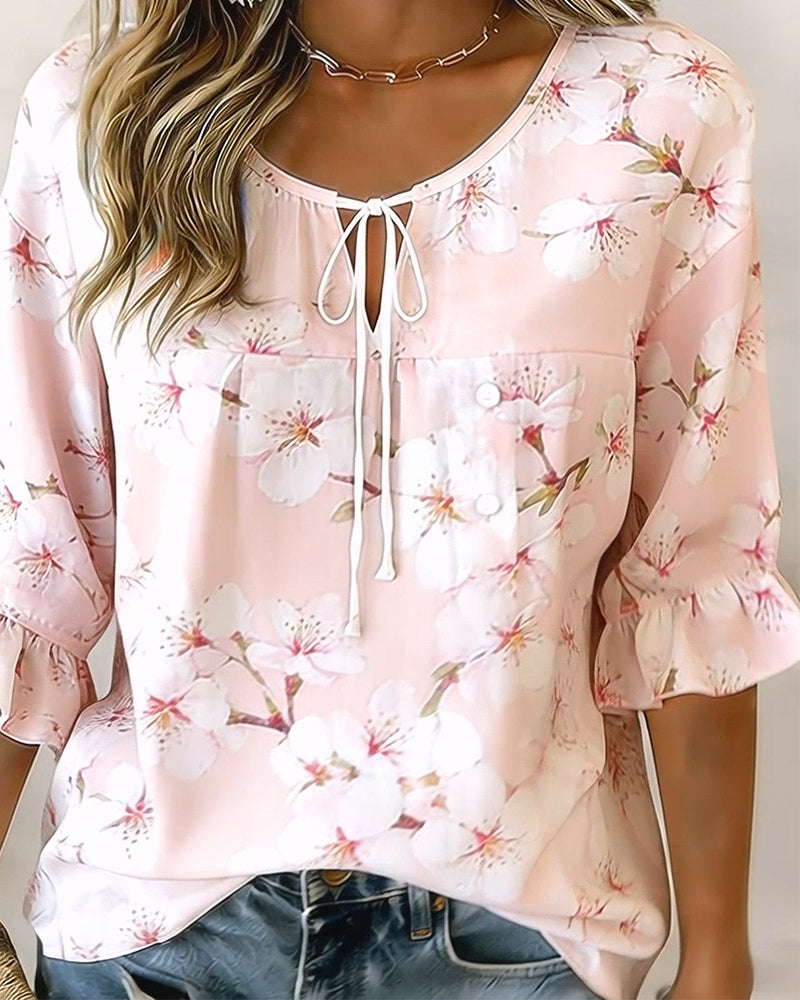 Blouse Imprimé Fleur De Cerisier Cravate