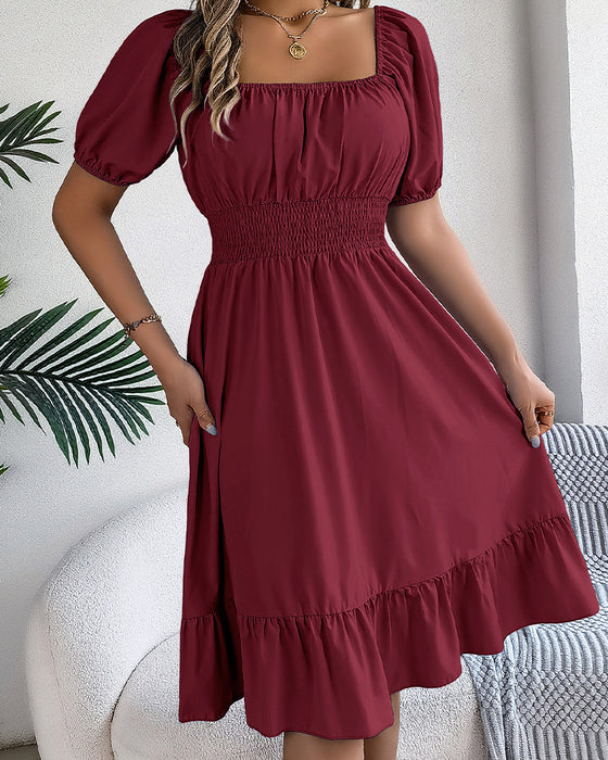Robe Col Carré Taille Cintrée Volant Ligne A