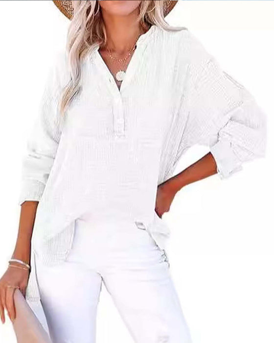 Blouse Plissée Bouton Manches Longues