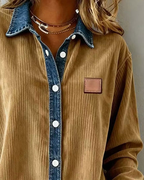 Chemise Denim Patchwork Velours Côtelé