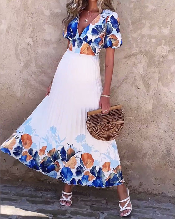 Robe en V profond avec manches bulles