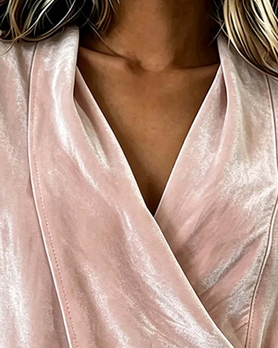 Blouse Col En V Cordon De Serrage Croisé Manches Longues