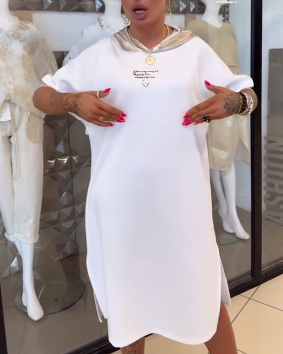 Robe À Capuche Couleur Unie Ample Fendue