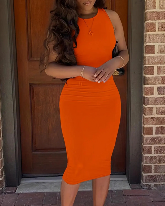 Robe Unie Sans Manches Mode Bodycon