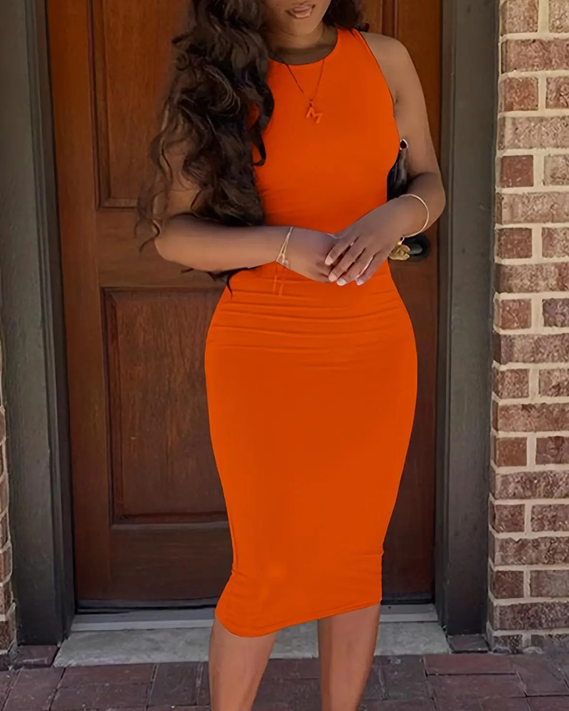 Robe Unie Sans Manches Mode Bodycon