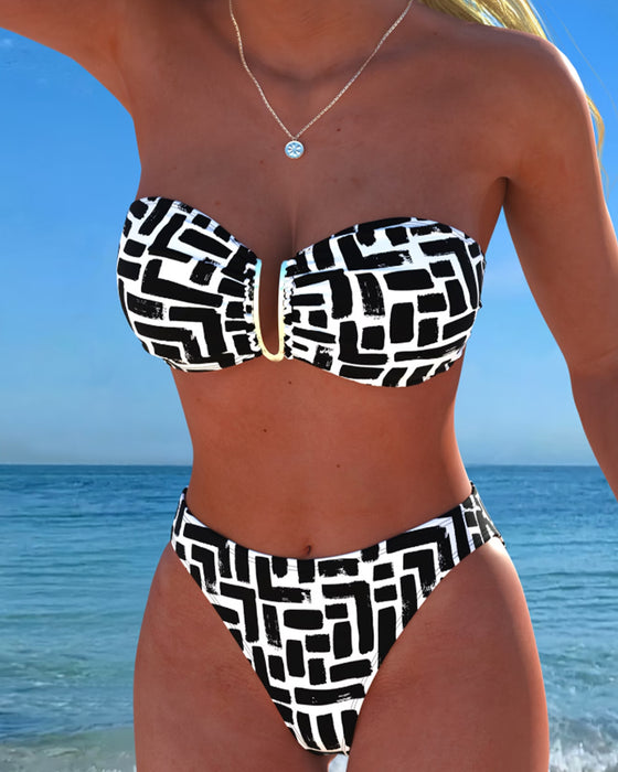 Bikini Sans Bretelles Imprimé Géométrique Bandeau
