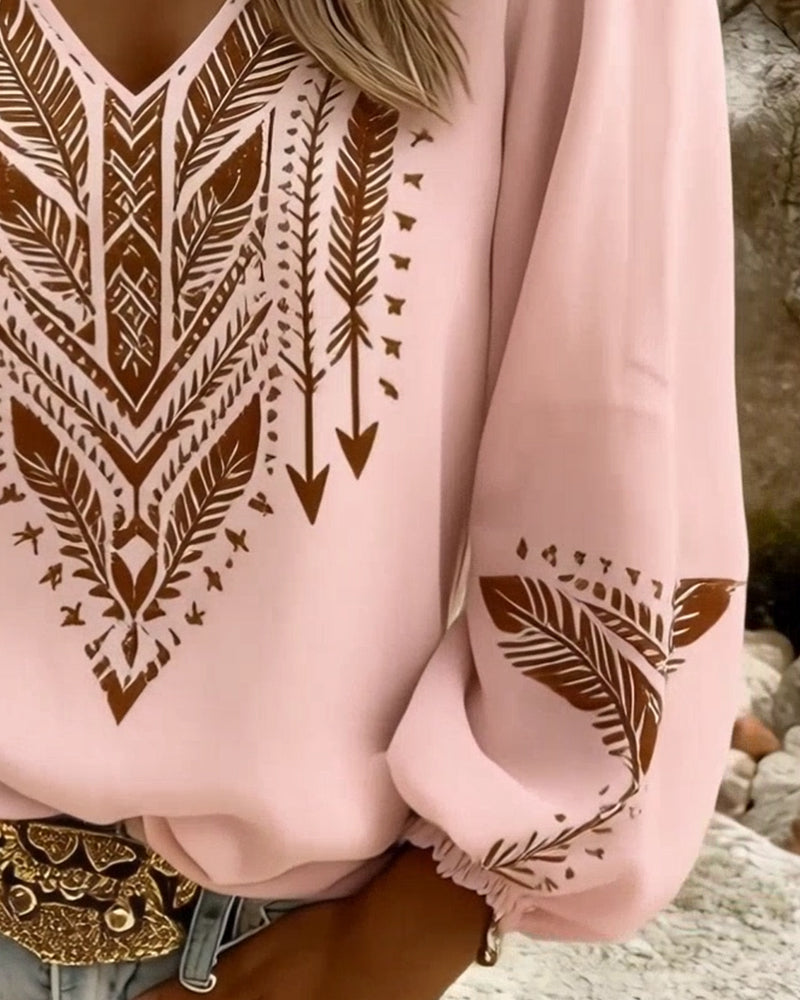 Blouse Manche Bouffante Col V Coupe Ample