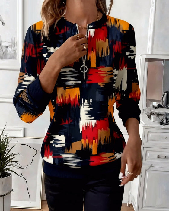 Sweat-shirt décontracté à fermeture éclair et imprimé tendance