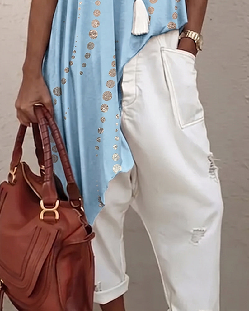 Blouse Décontractée À Pois Coupe Irrégulière