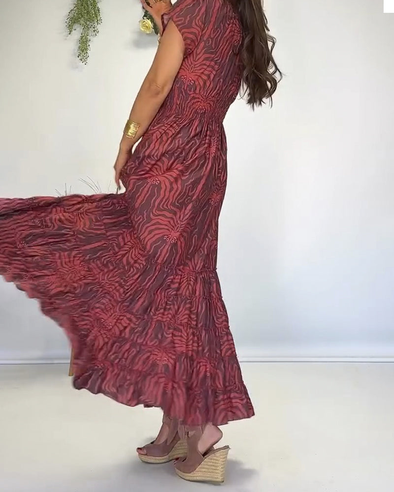Robe Bohème Col En V Plissée Longue
