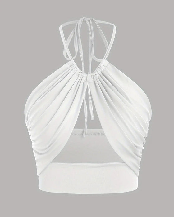Cami Top Femme Froncé Nœud Dos Col Halter Court