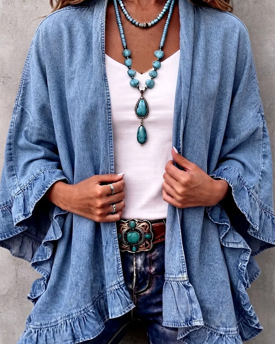 Manteau Denim Volant Lâche
