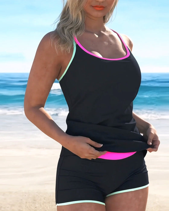 Tankini Contraste De Couleur U Col Halter