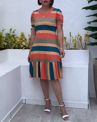 Robe décontractée à manches courtes à rayures