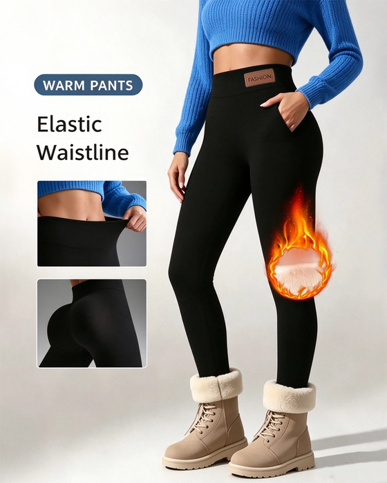 Leggings Doublé Polaire Uni Poche