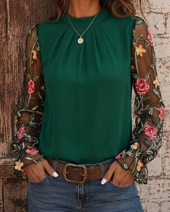 Blouse Mode Fleurie Col Mandarin