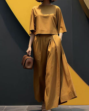 Set Unie Manche Trois Quarts Pantalon Long Deux Pièces