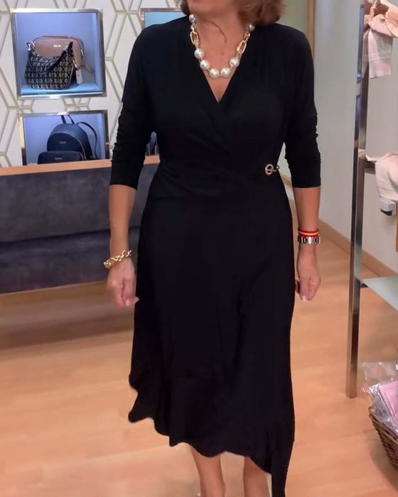 Col V Cintré Fente à la Taille Robe