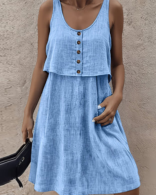 Robe Unie Sans Manches Fausse Deux Pièces