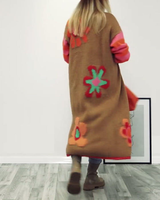 Cardigan long décontracté à motifs floraux