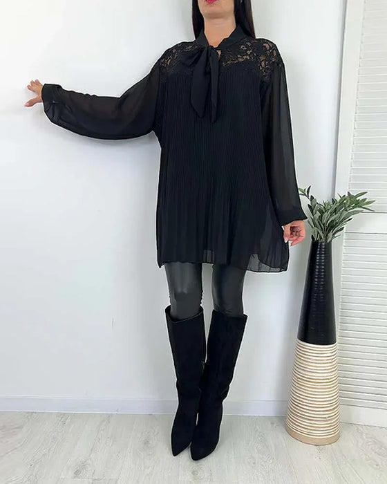 Blouse Unie Ample À Ruban Et Plissés