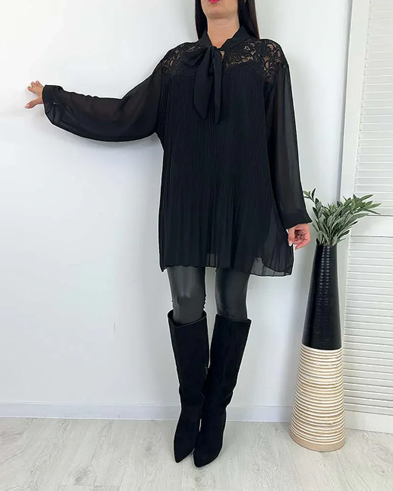 Blouse Unie Ample À Ruban Et Plissés