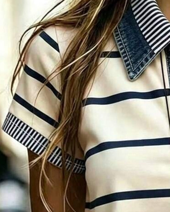 Blouse Rayée Décontractée Revers