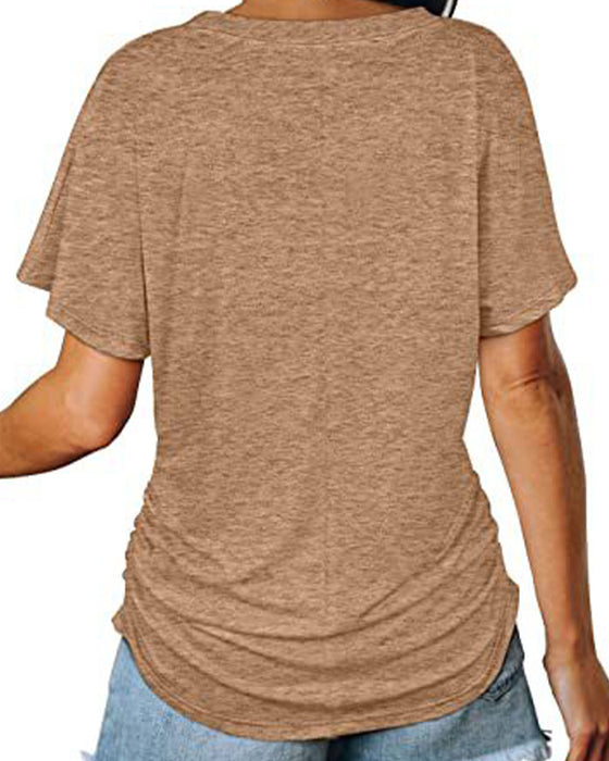 T-Shirt Plissé Uni Col En V