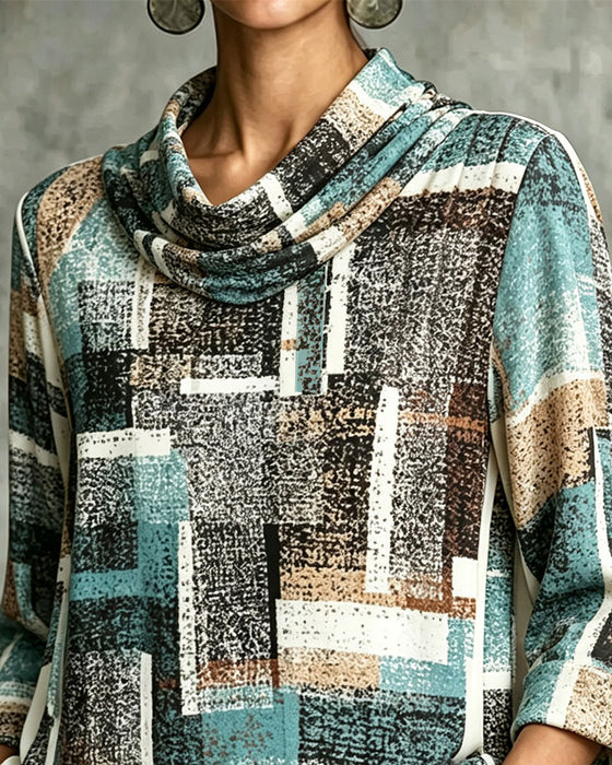 Blouse Imprimé Géométrique Col Décontracté Manche Coude
