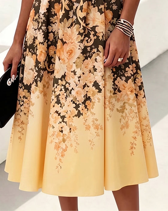 Robe Sans Manches Col Rond Taille Haute Imprimée