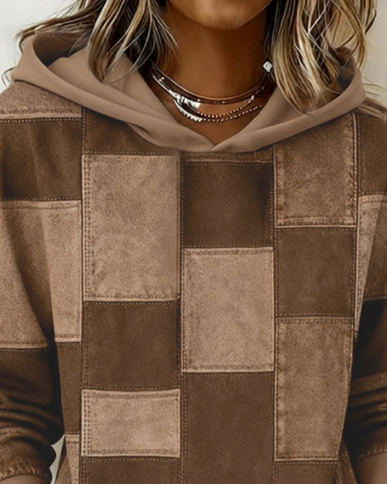 Sweat À Capuche Stylé À Carreaux Et À Manches Longues