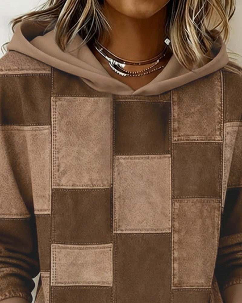 Sweat À Capuche Stylé À Carreaux Et À Manches Longues