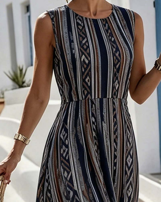 Robe Col Rond Sans Manches Midi